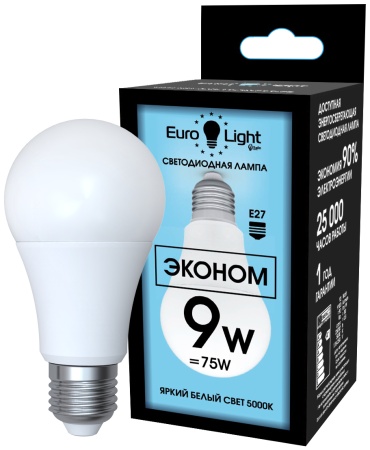 Eurolight 9W E27, светодиодная, яркий белый