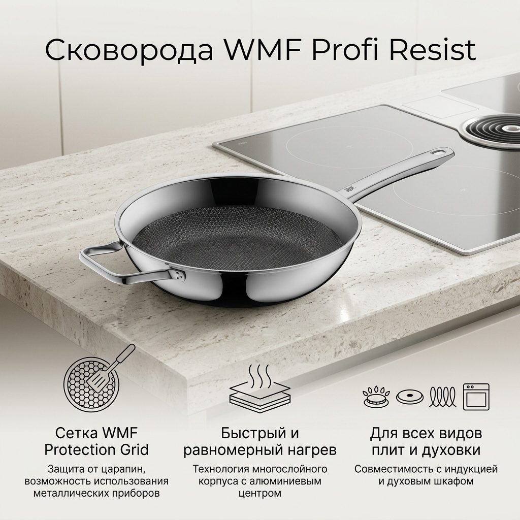 Сковорода WMF Profi Resist 28 см с антипригарным покрытием, нержавеющая сталь