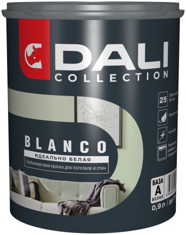DALI водно-дисперсионная BLANCO для стен и потолка 0.9 л, белый цвет