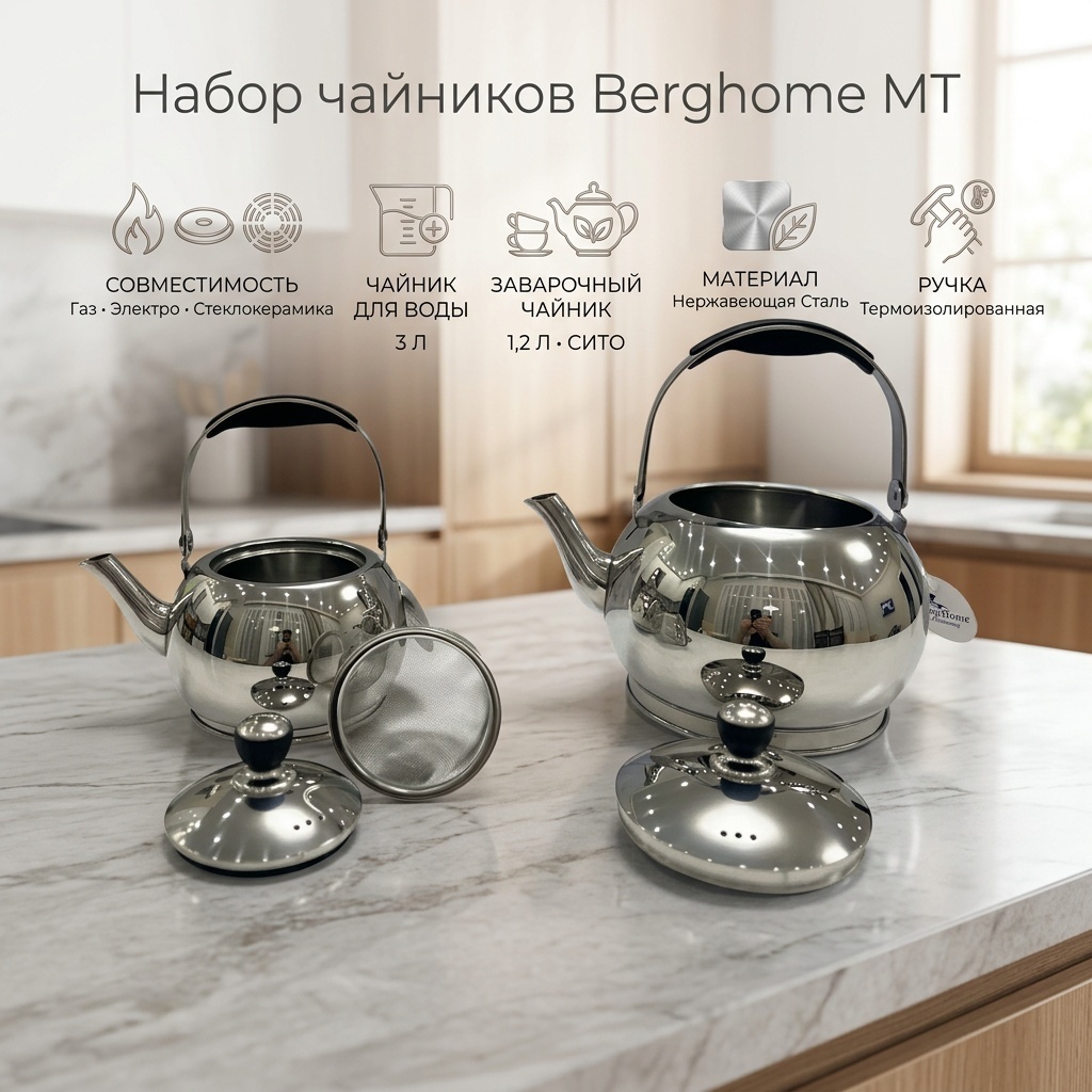 Berghome набор чайников MT 3 л, нержавеющая сталь