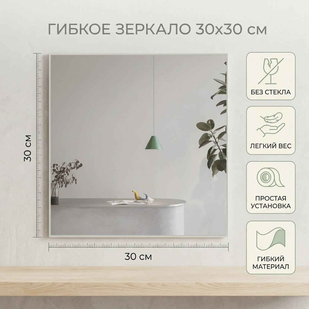 Зеркало настенное, напольное, настольное 30x30 см
