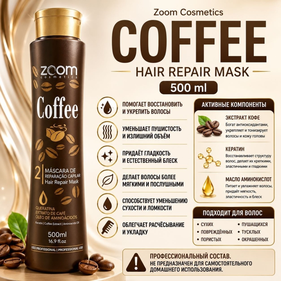 Zoom Cosmetics кератин Coffee Straight 500 мл