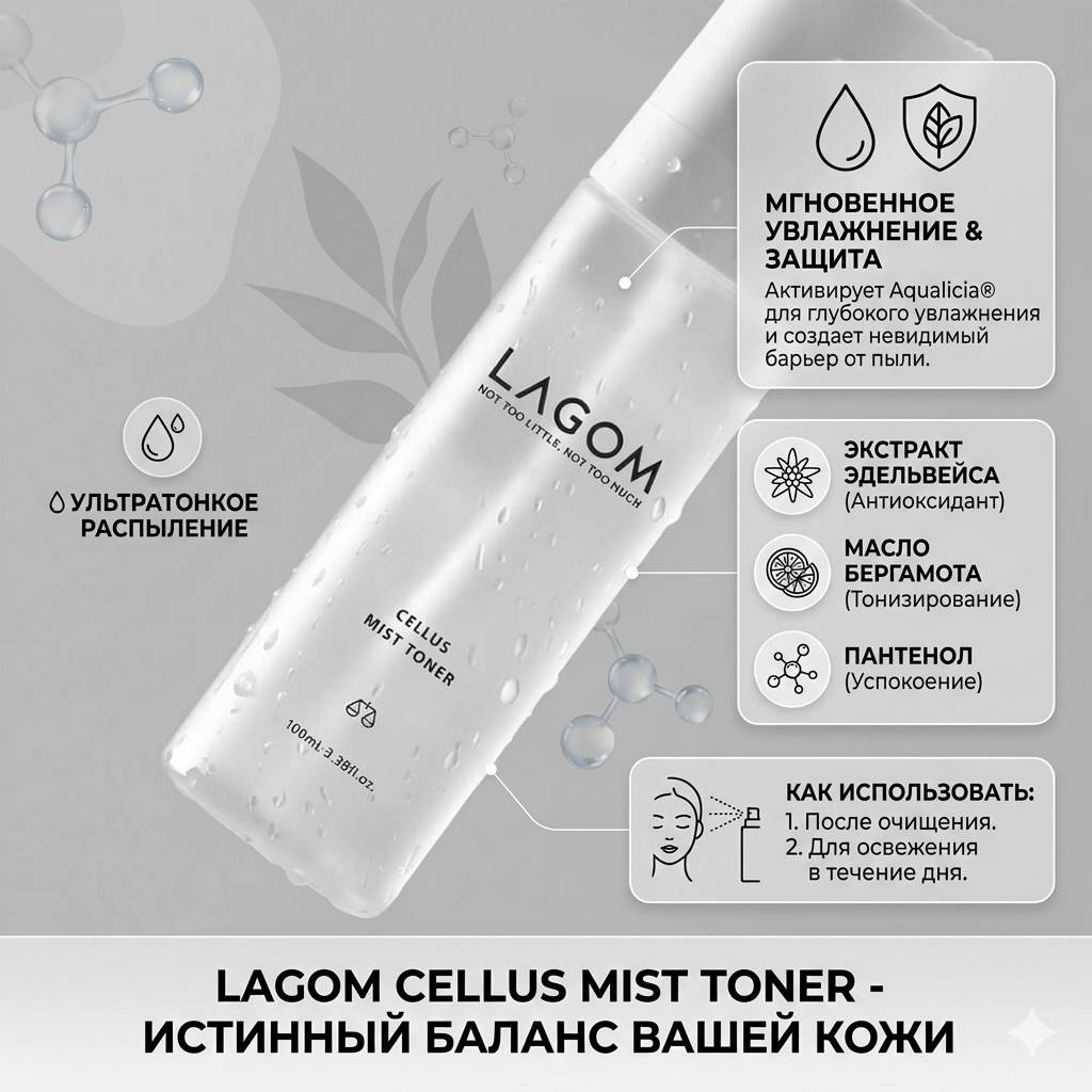 LAGOM тонер Cellus Mist Toner — Глоток живительной влаги для вашей кожи 100 мл
