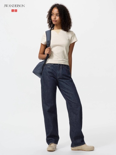 Джинсы прямые Uniqlo антрацит, темно-синий