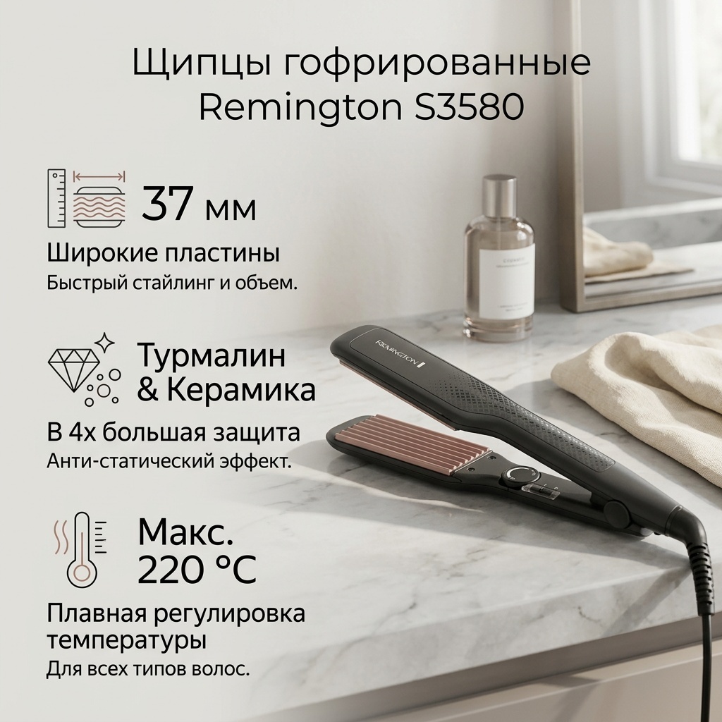 Remington S3580 Ceramic Crimp 220 щипцы гофрированные 37 мм