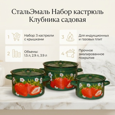 Набор кастрюль СтальЭмаль 3 в 1