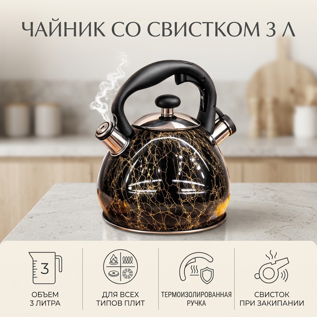 Чайник 30401420_937995899 3 л, нержавеющая сталь