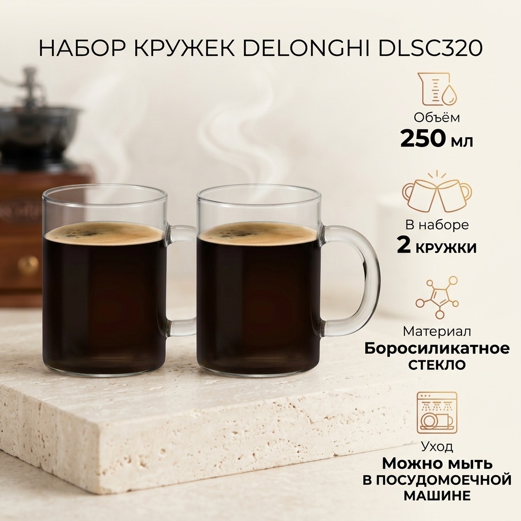 Набор кружек Delonghi отсутствует, 250 мл, стекло, 2 шт.