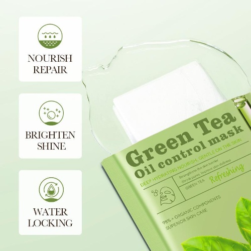 Маска для лица SADOER тканевая Green Tea Oil Control Refreshing facial mask 25 мл, фото 3