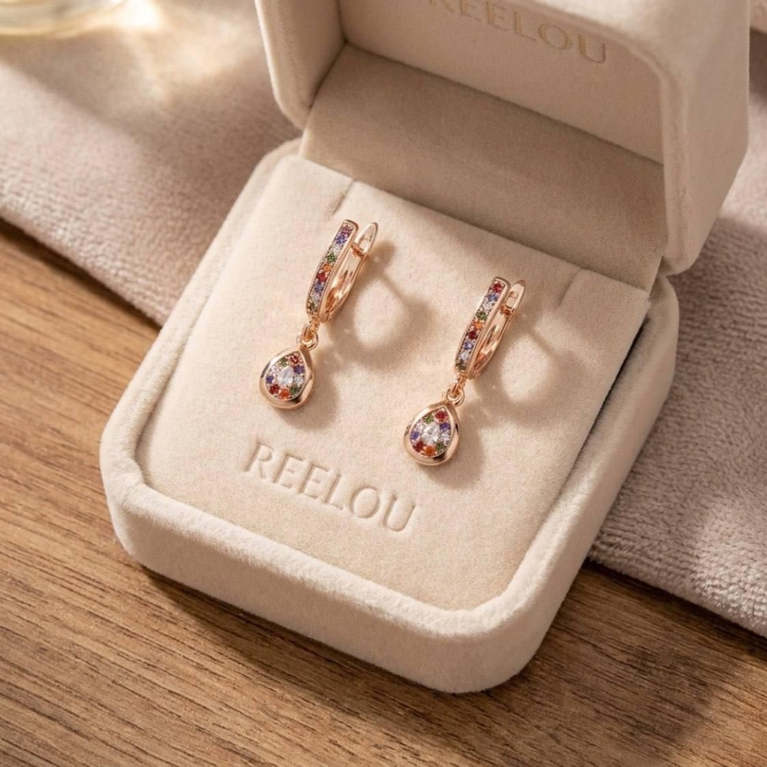 Серьги REELOU 048 вес 2.6 г сплав покрытый золотом 24К, циркон