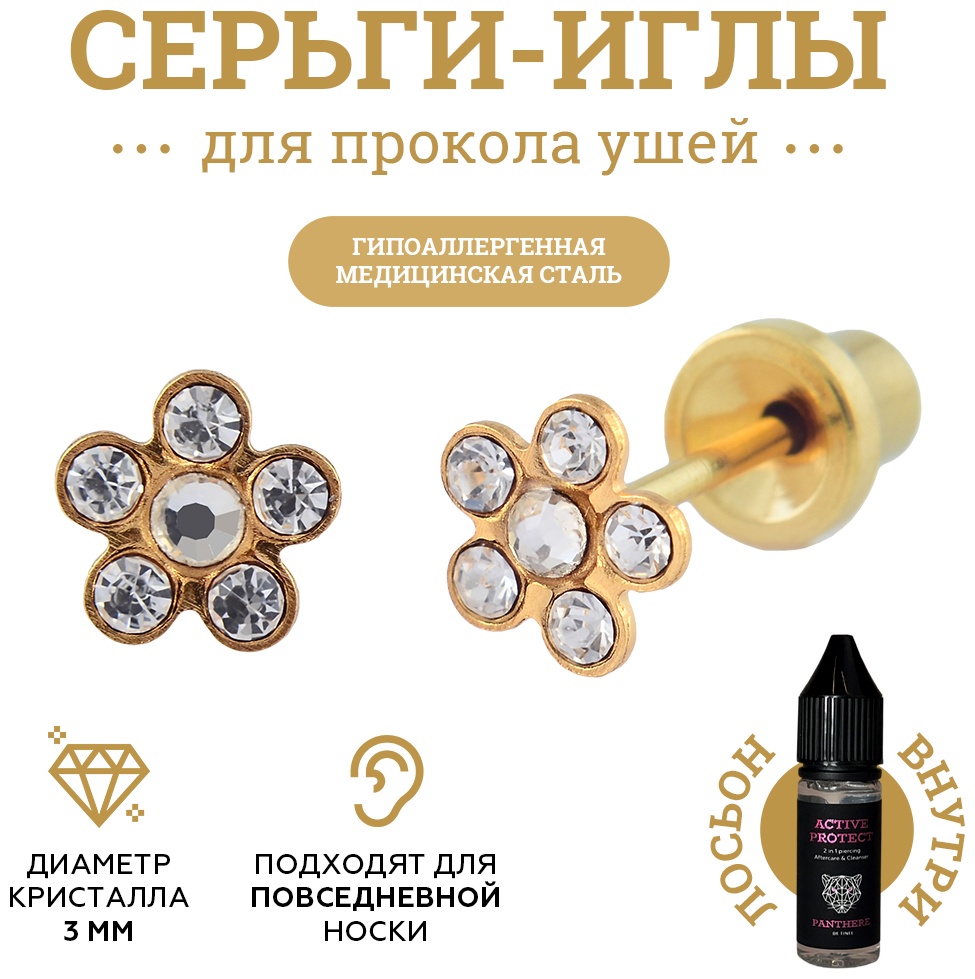 Серьги Panthere De Tinel медицинская сталь, кристалл