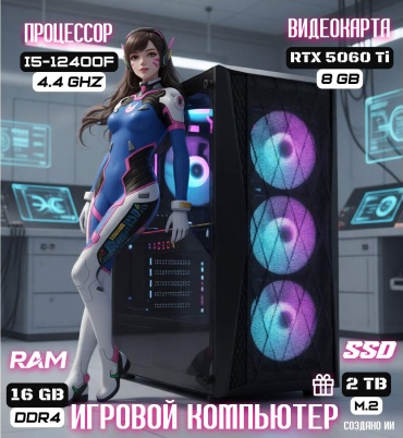 REALTECH i5-12400F / RTX 5060 Ti 8 Гб / 16 Гб / SSD 2000 Гб / Win 11