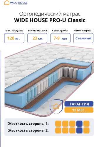 Матрас WIDE HOUSE PRO-U Classic, 150x220x23 см