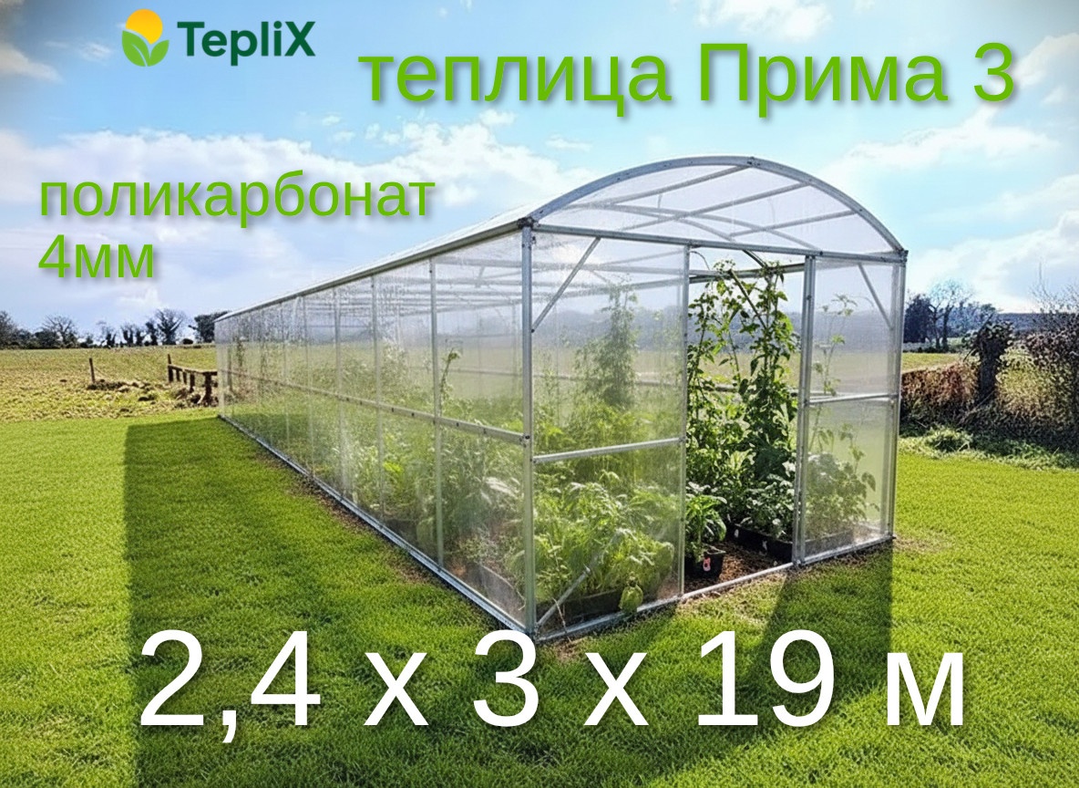 Теплица TepliX Прима 3 (3х19м), 4мм 240x300x1900 см, поликарбонат