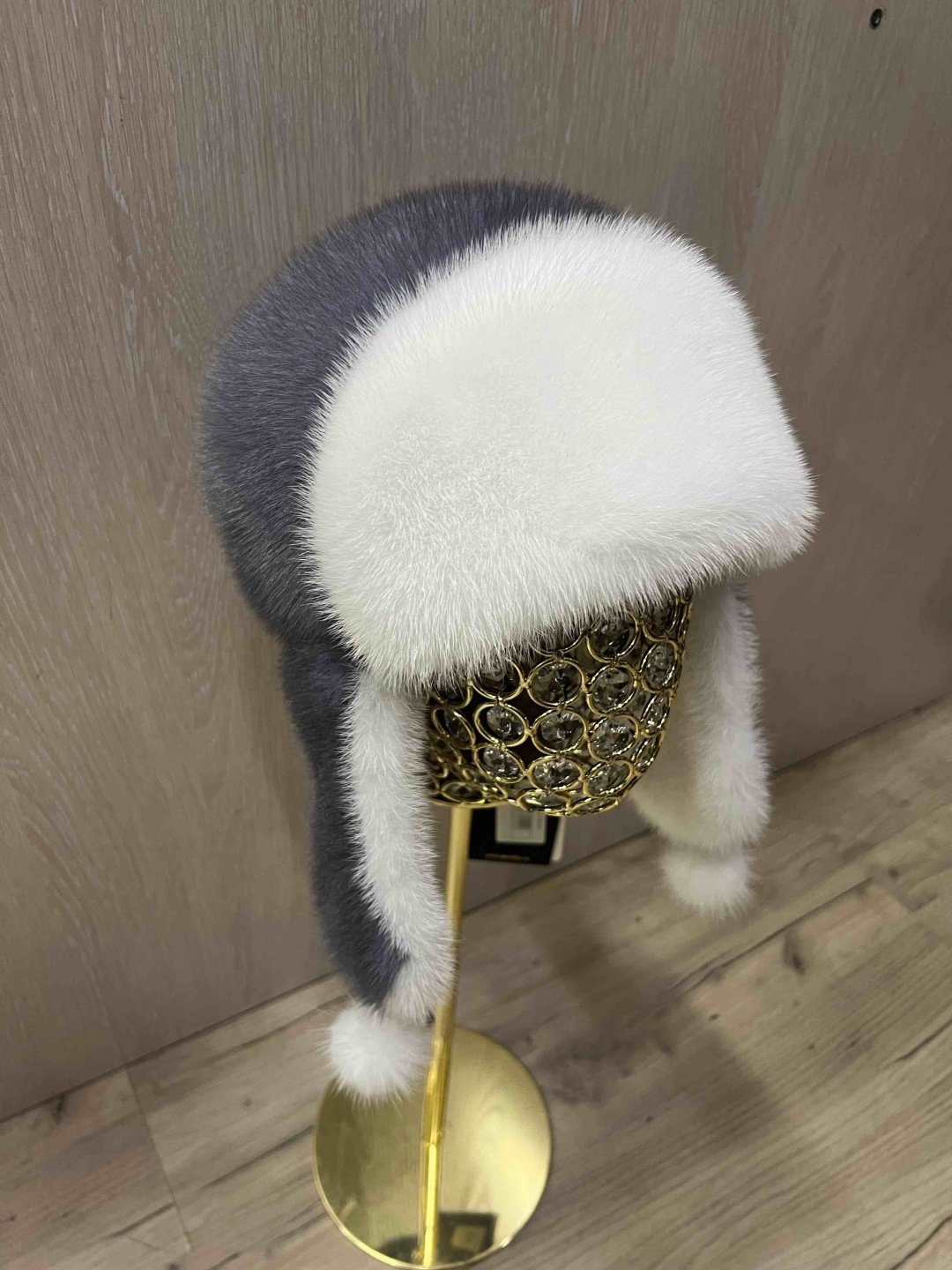 Шапка SemiFur размер 57, белый, темно-голубой