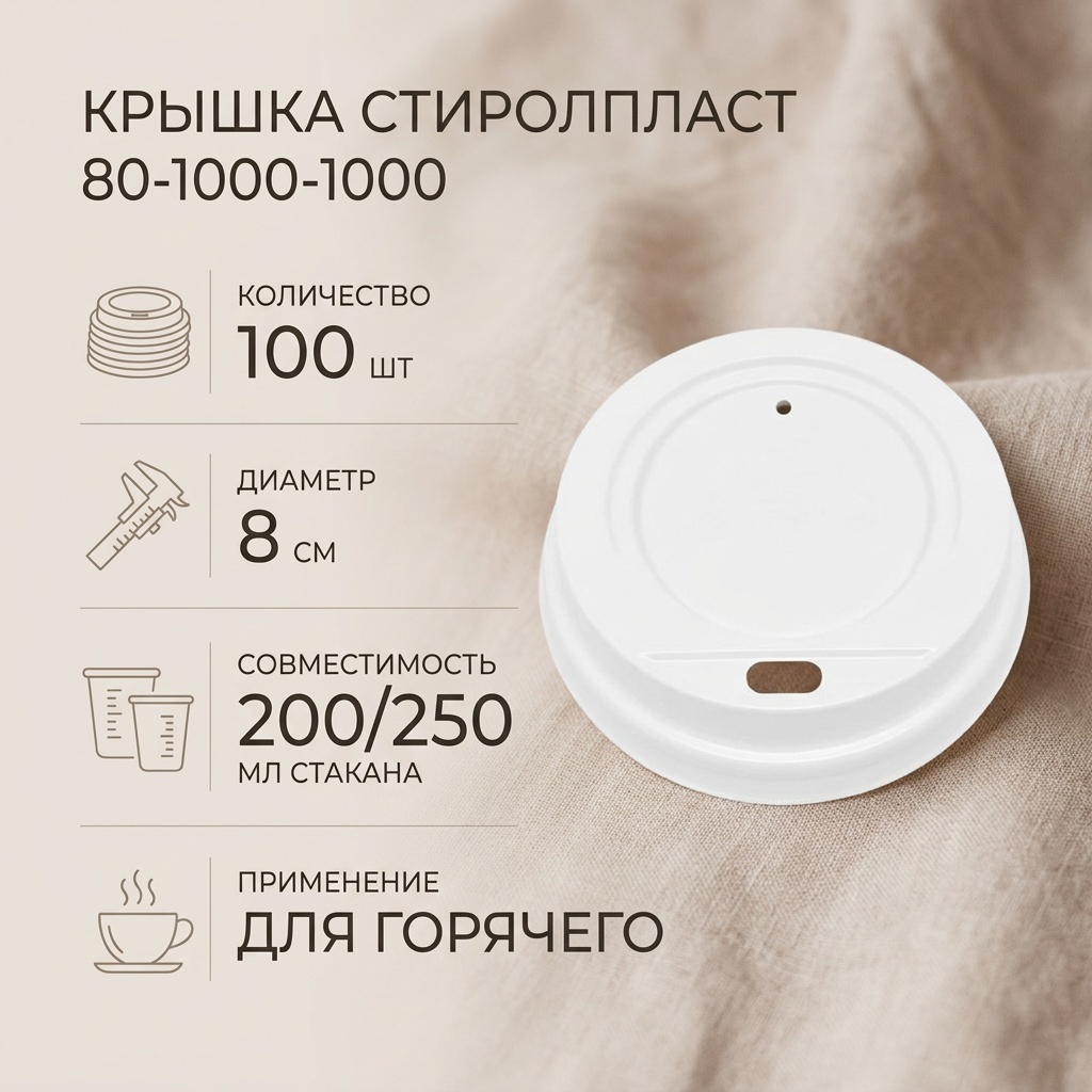 СТИРОЛПЛАСТ крышка для стакана 80-1000-1000 белый 100 шт
