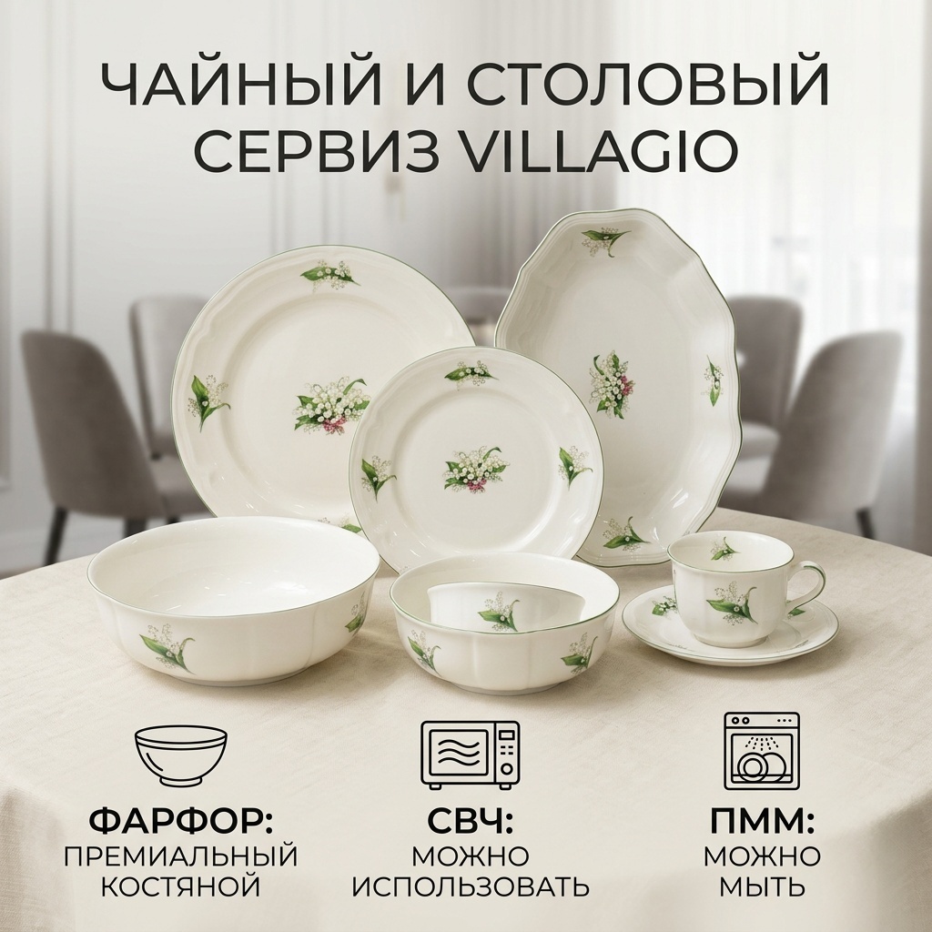 Сервиз на 6 персон VILLAGIO , предметов: 40, чайно-столовый, костяной фарфор