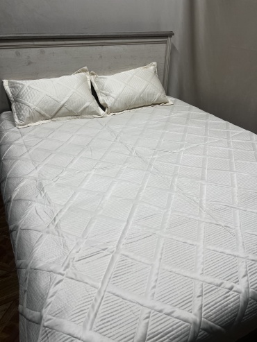 Покрывало с наволочками Tencel 220х240 см, тенсель, зеленый, белый, бежевый, серый