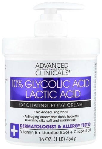 Advanced Clinicals скраб 10% гликолевая кислота, молочная кислота для тела 454 г