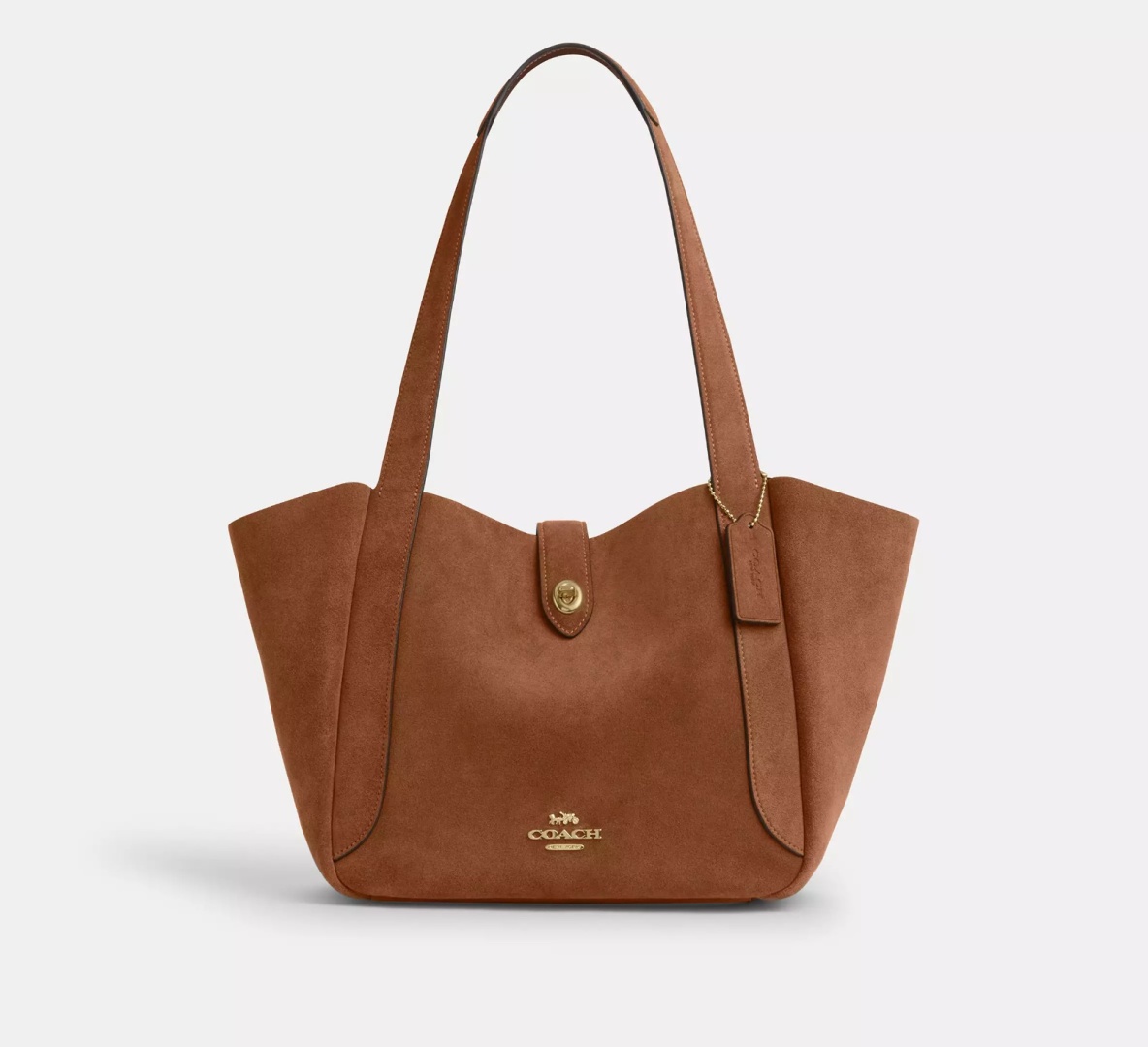 Сумка тоут Coach натуральная замша, натуральная кожа коричневый