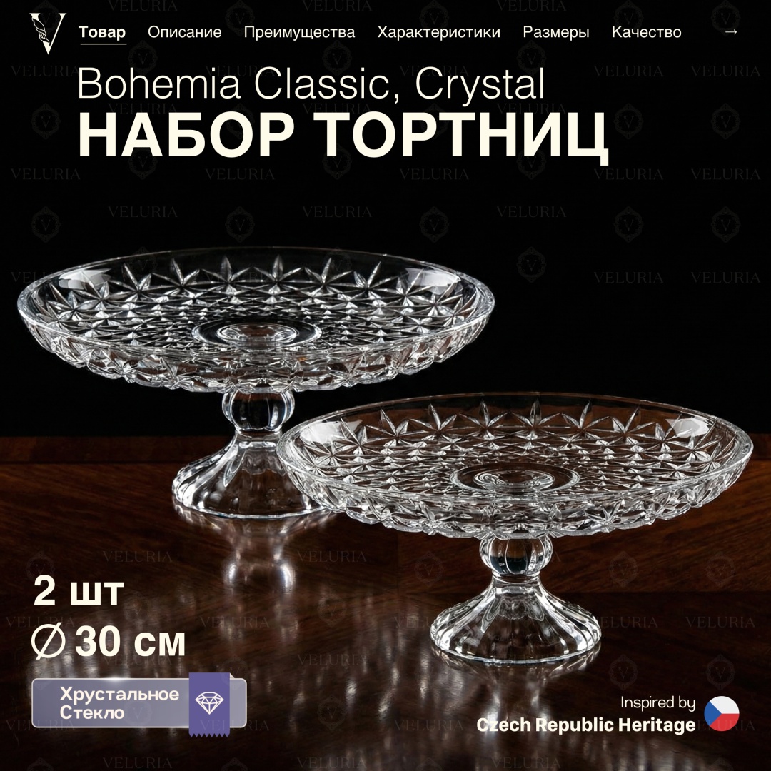 VELURIA тортница «Crystal» Bohemia Classic 40860-300F-2 круглая 2 шт