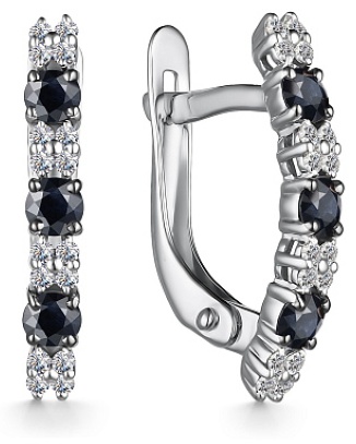 Серьги АЛЬКОР 25261-202 вес 1.91 г золото, бриллиант, сапфир