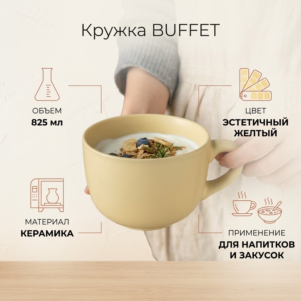Кружка однотонный, 825 мл, керамика, 1 шт.