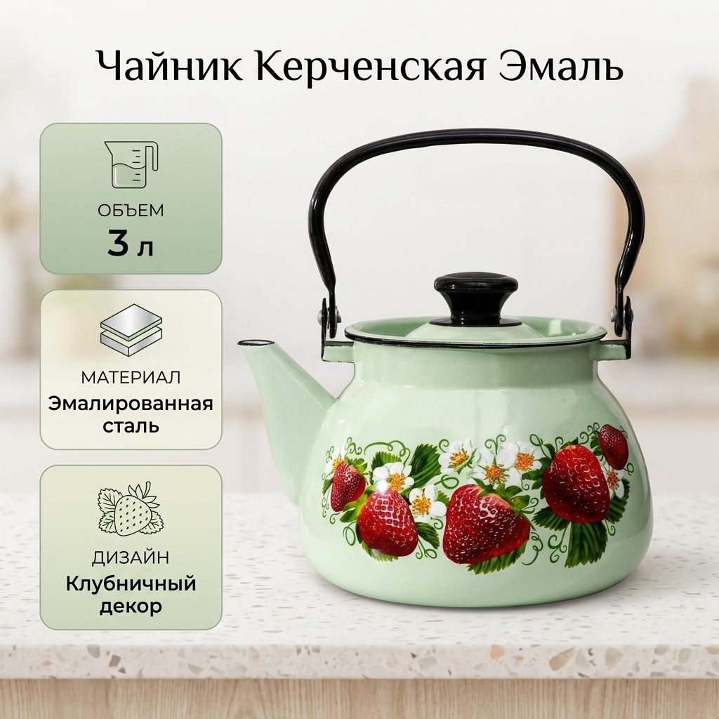 Керченская эмаль чайник 5330164 3 л, эмалированная сталь