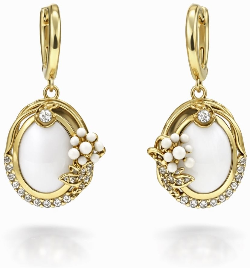 Серьги ALMAZ 6423JKS вес 11.6 г золото, бриллиант, агат, сапфир