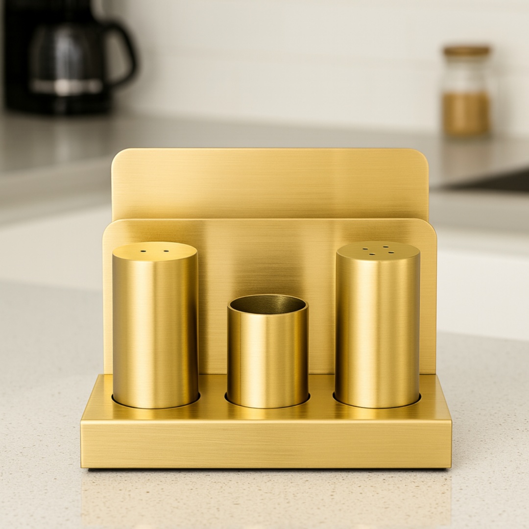 BayStore набор для специй Gold Luxe с подставкой для салефток, нержавеющая сталь