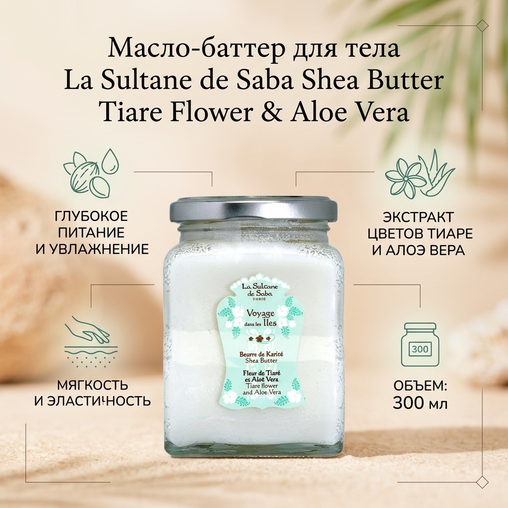 La Sultane de Saba Shea Butter Tiare Flower&Aloe Vera масло-баттер для тела 300 мл