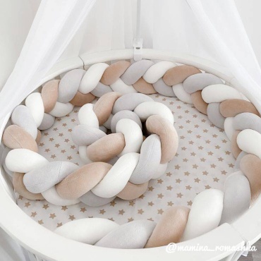Бортики LAVbaby Textile Косичка 5, велюр, бежевый, серый