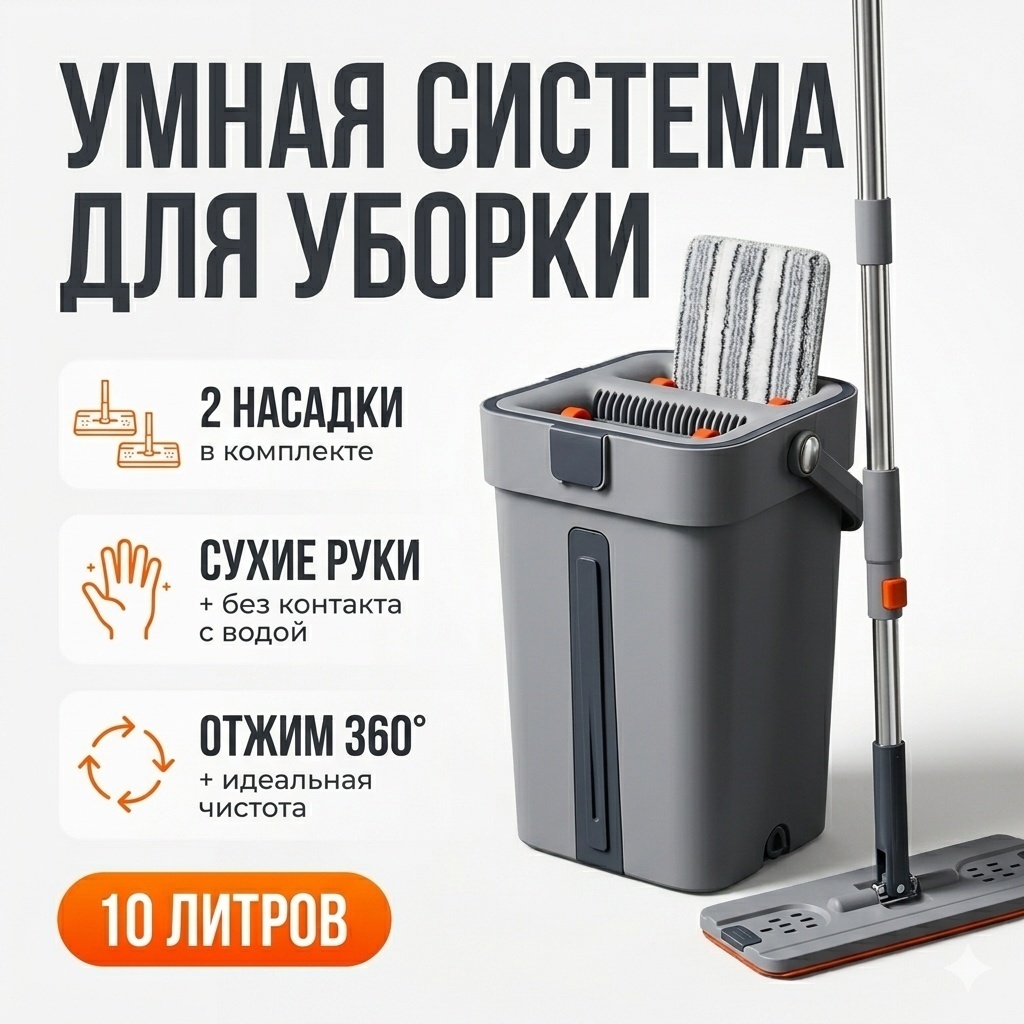 Комплект для уборки для пола GOOD MOOD, материал насадки: микрофибра, серый