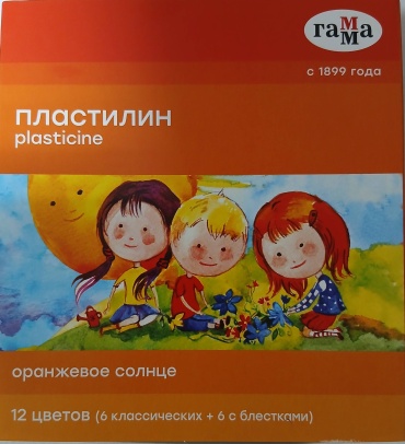 Пластилин 12цв. 180гр. Оранжевое солнце 50223_66 (6клас.+6 с блестками) ГАММА
