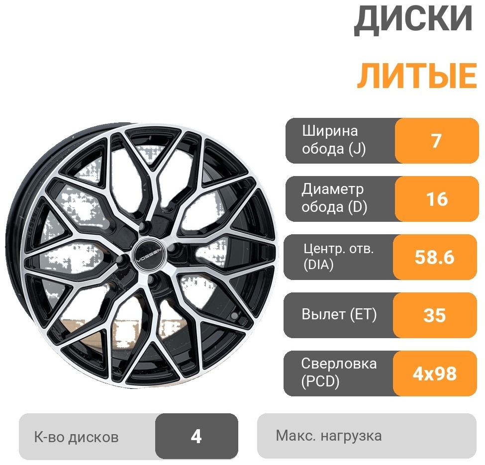 Luistone 361 7x16/4x98 D58.6 ET35 4 диска черный, серебристый