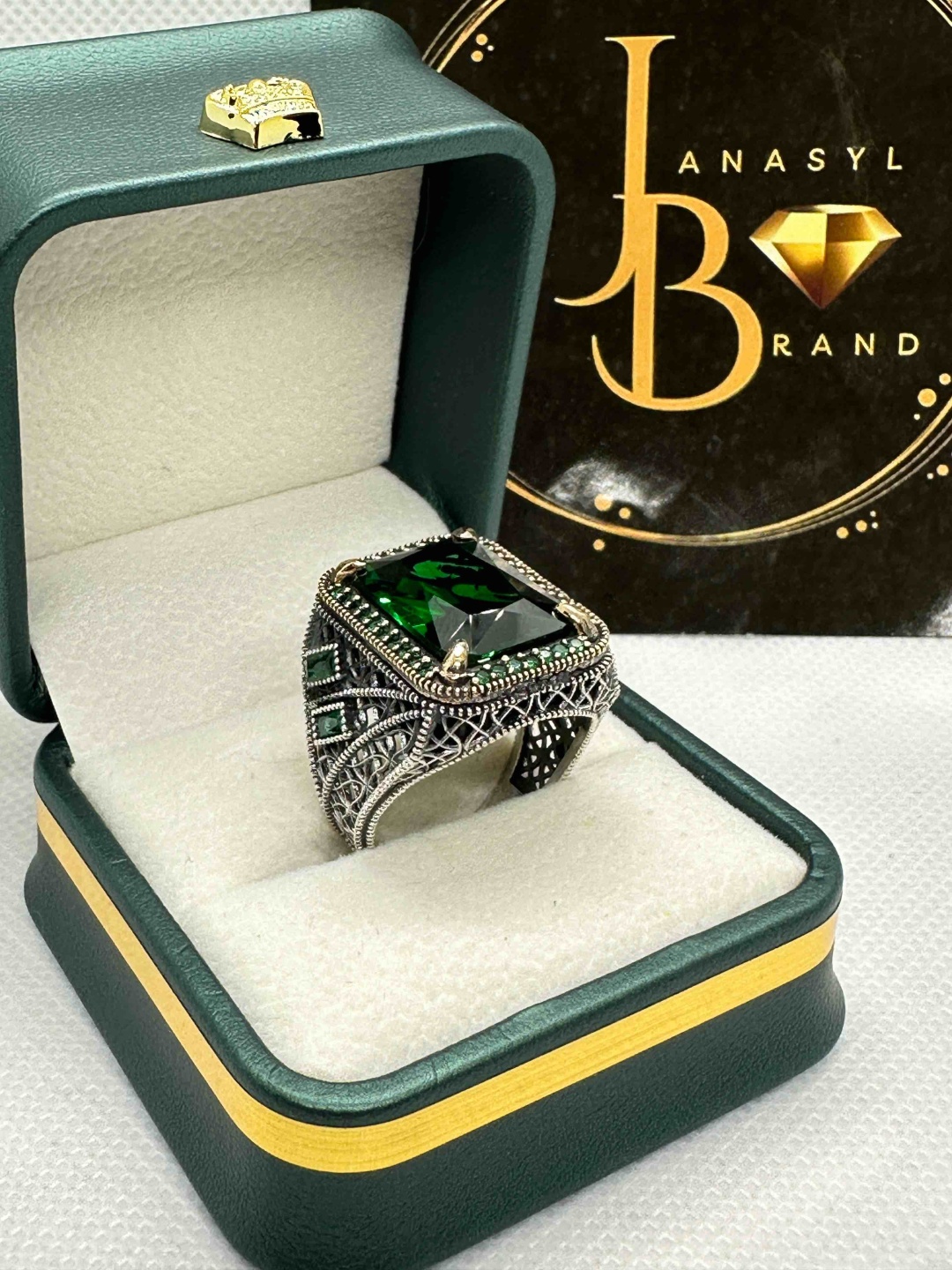 JANASYL Brand 223401695 размер 19.5 вес 15 г серебро, изумруд
