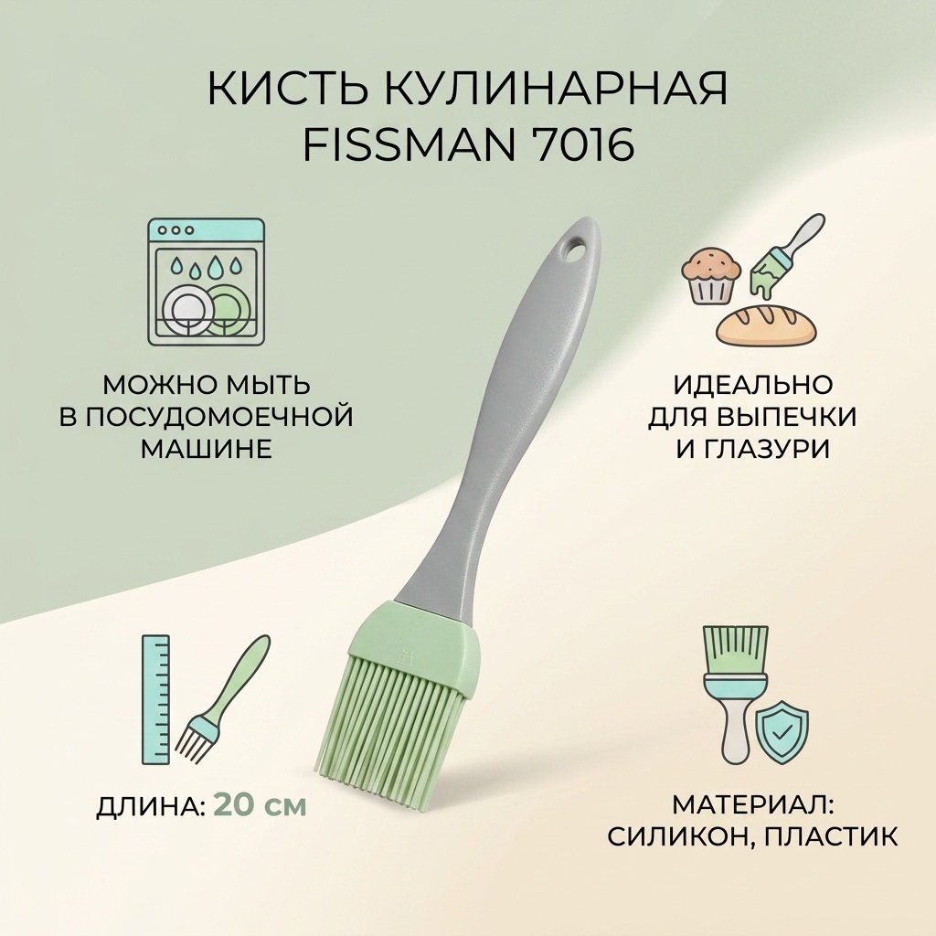Кисть кулинарная Fissman пластик, силикон, 1 шт