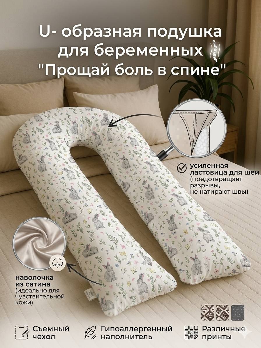 Ортопедическая подушка для беременных LAVbaby Textile 70x140 см, холлофайбер