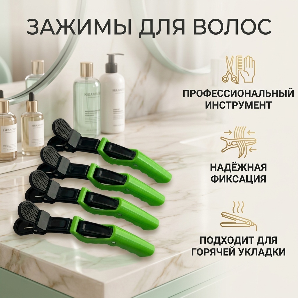 Зажимы для волос черный, зеленый 5 шт