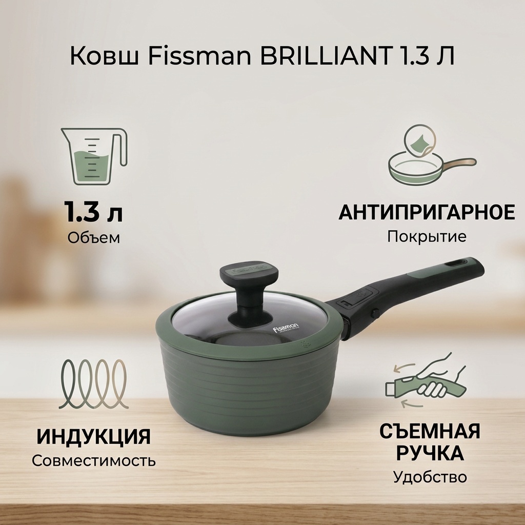 Ковш 1.3 л, Fissman Ковш BRILLIANT 14380 алюминий