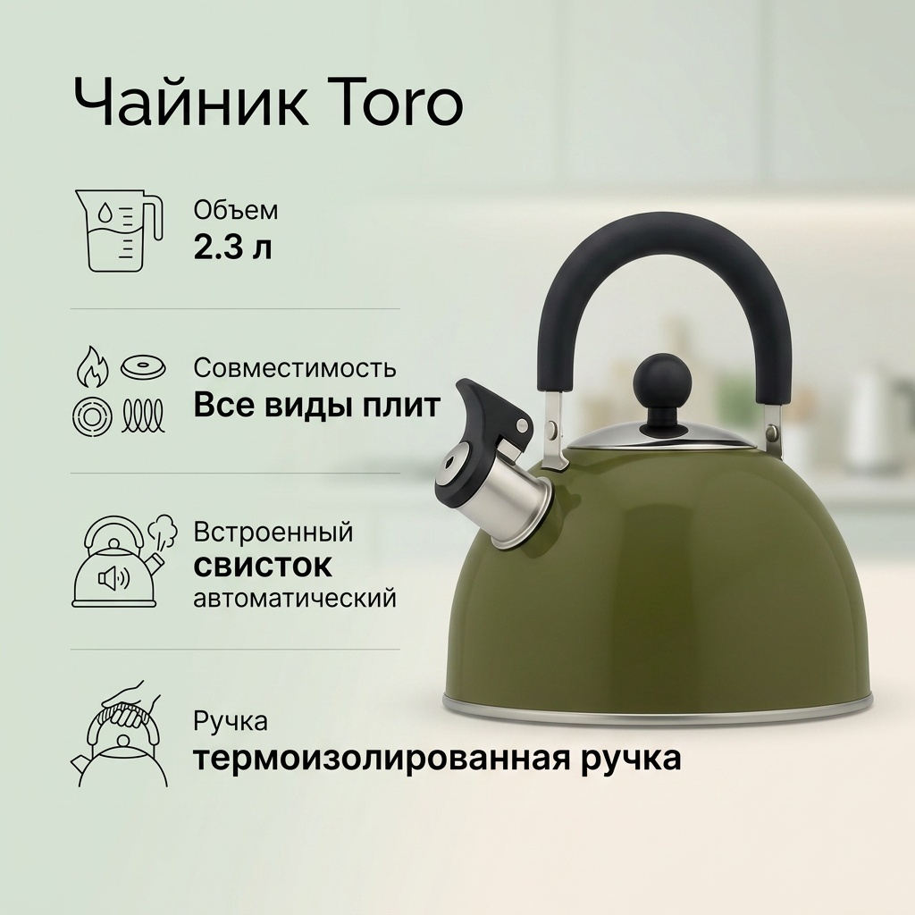 Toro чайник 330027-Green 2.3 л, нержавеющая сталь