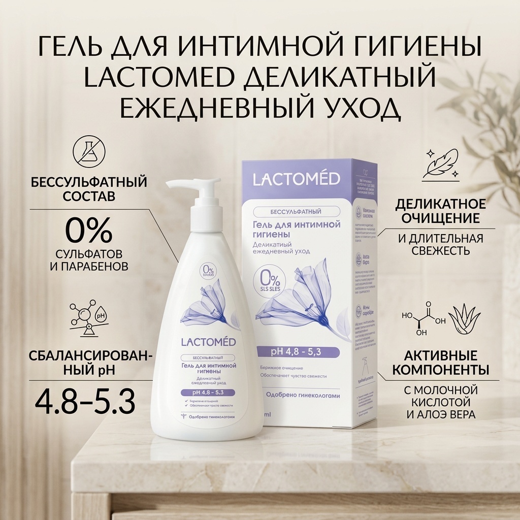 Lactomed Деликатный ежедневный уход гель для интимной гигиены 200 мл