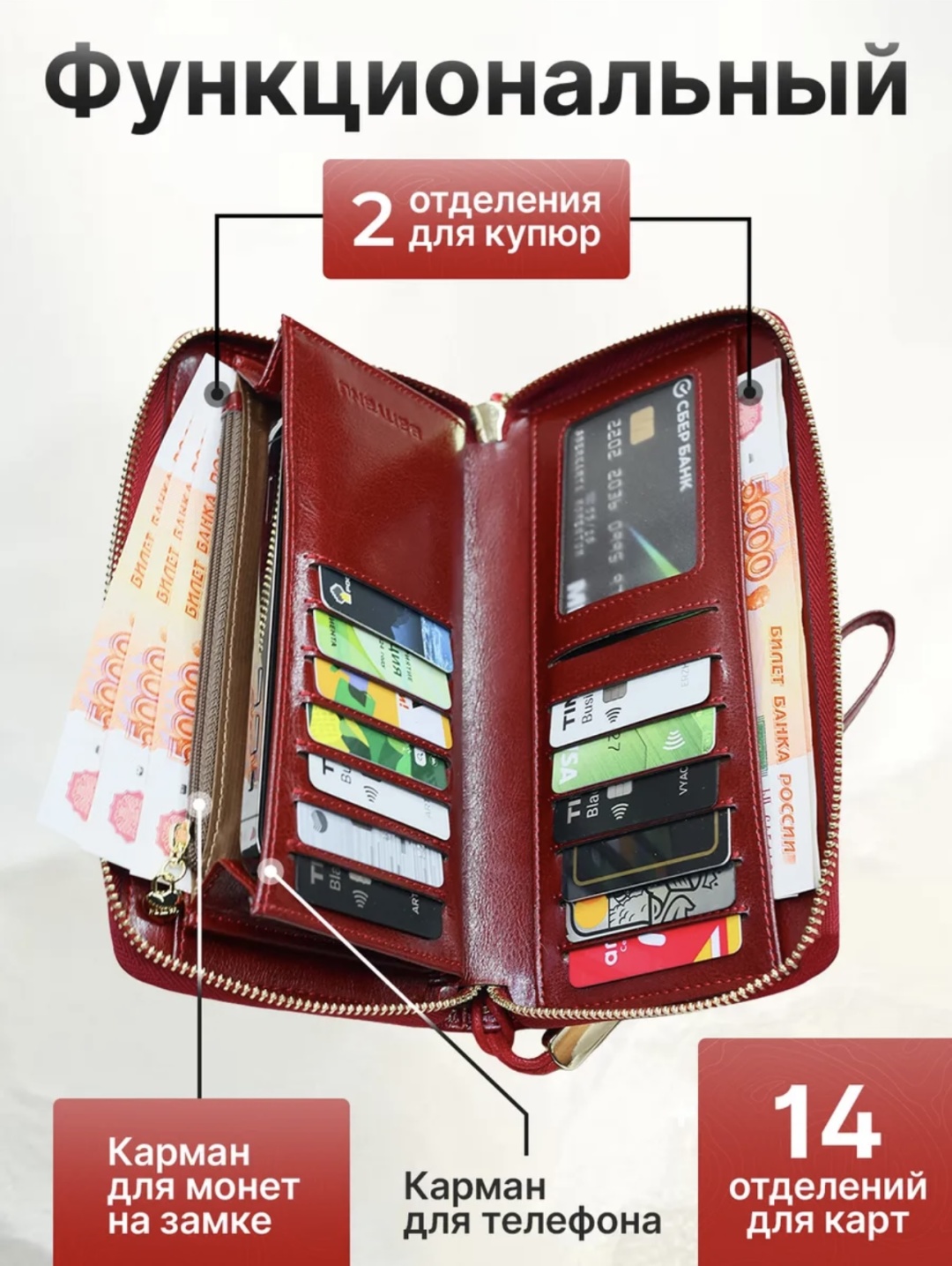 Кошелек Banyanu натуральная кожа красный