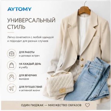 Пиджак полуприталенный AYTOMY Однотонный дизаин бежевый