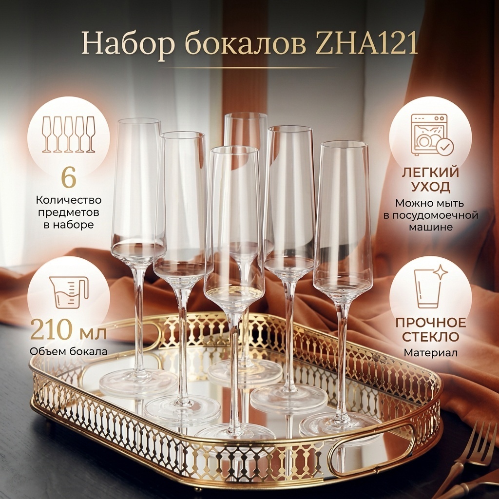 Набор бокалов 210 мл, стекло, 6 шт