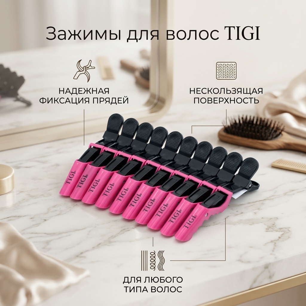 TIGI зажимы для волос розовый 10 шт