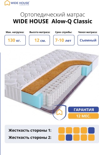 Матрас WIDE HOUSE Alow-Q Classic, 140x200x12 см
