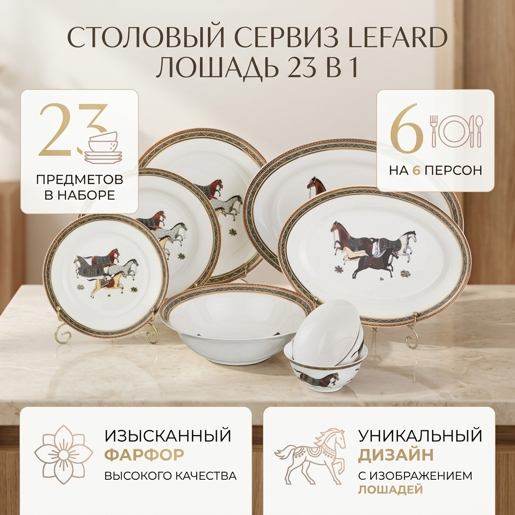 Сервиз на 6 персон Lefard Лошадь, предметов: 23, столовый, фарфор