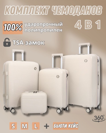 Комплект чемоданов SANDYQ ALL-166 полипропилен 220 л молочный