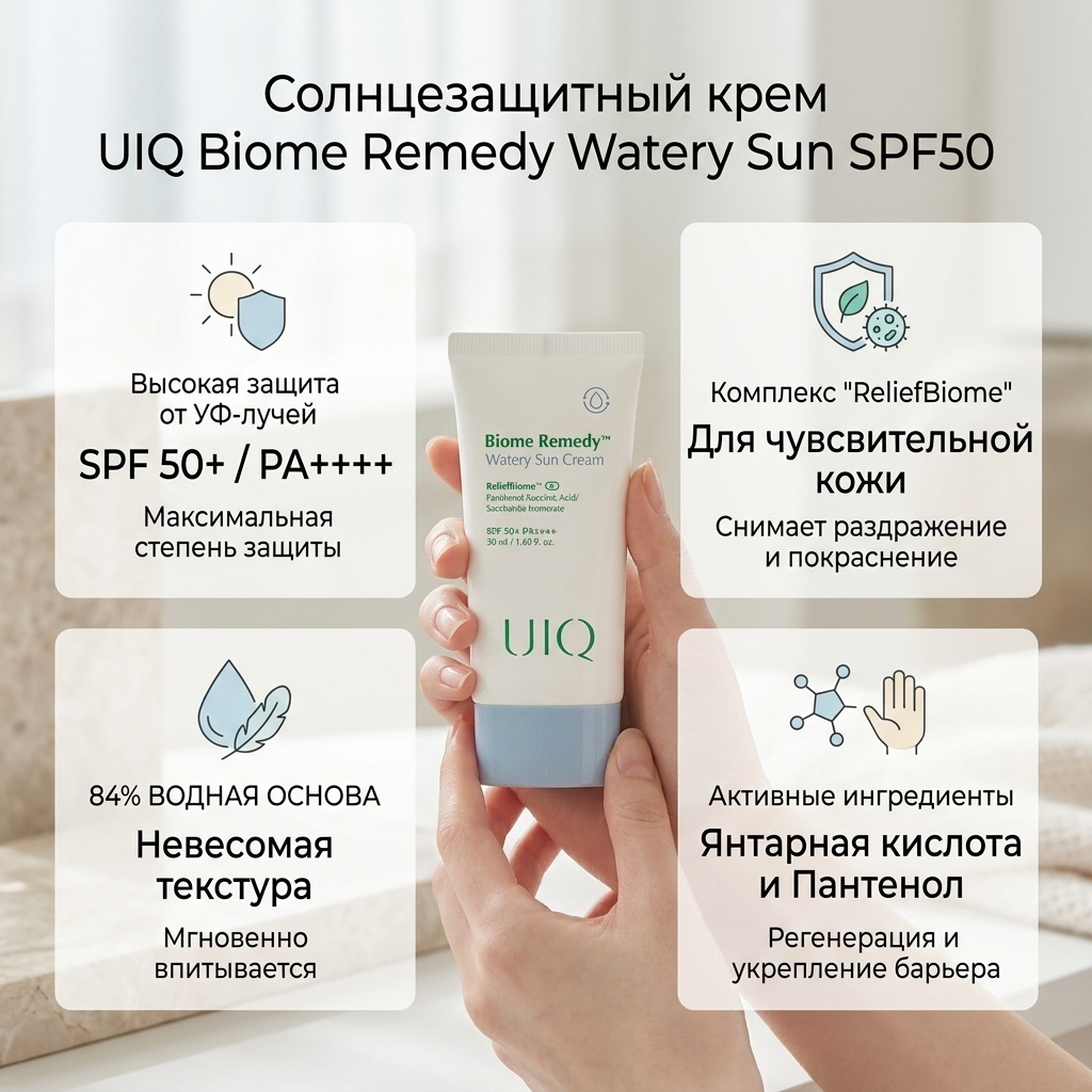 UIQ крем Biome Remedy Watery Sun SPF50 для лица 50 мл